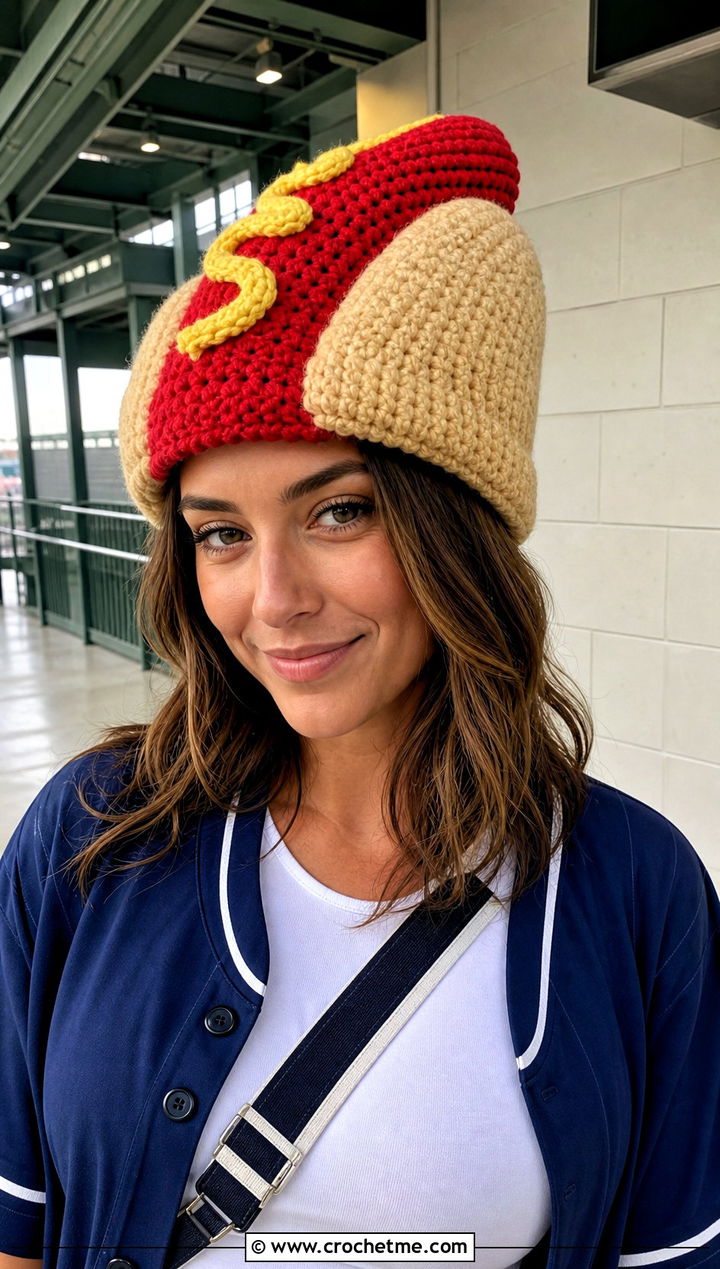 Hot Dog Crochet Hat With Baseball Jersey - 30 crochet funny hats outfit ideas