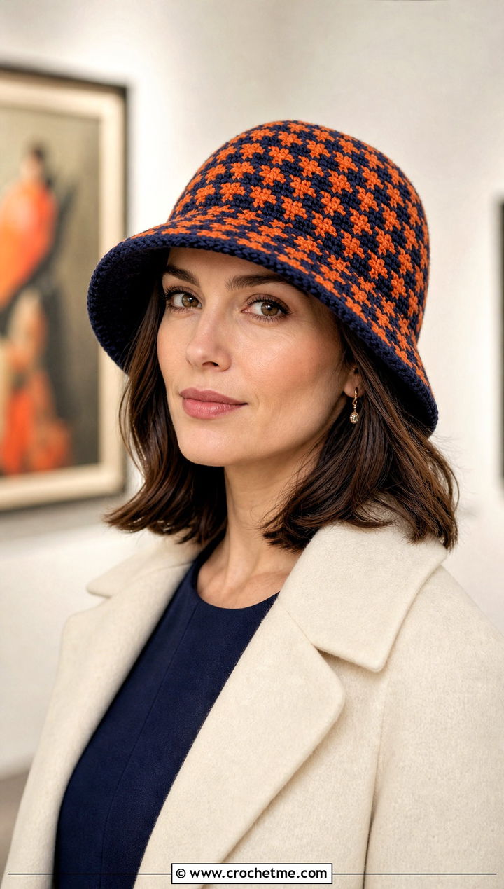 Houndstooth Crochet Cloche Hat With Midi Dress - 15 houndstooth crochet hat outfit ideas