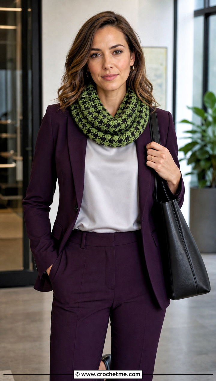 Houndstooth Crochet Infinity Scarf With Trouser Suit - 15 Houndstooth Crochet Scarf outfit ideas