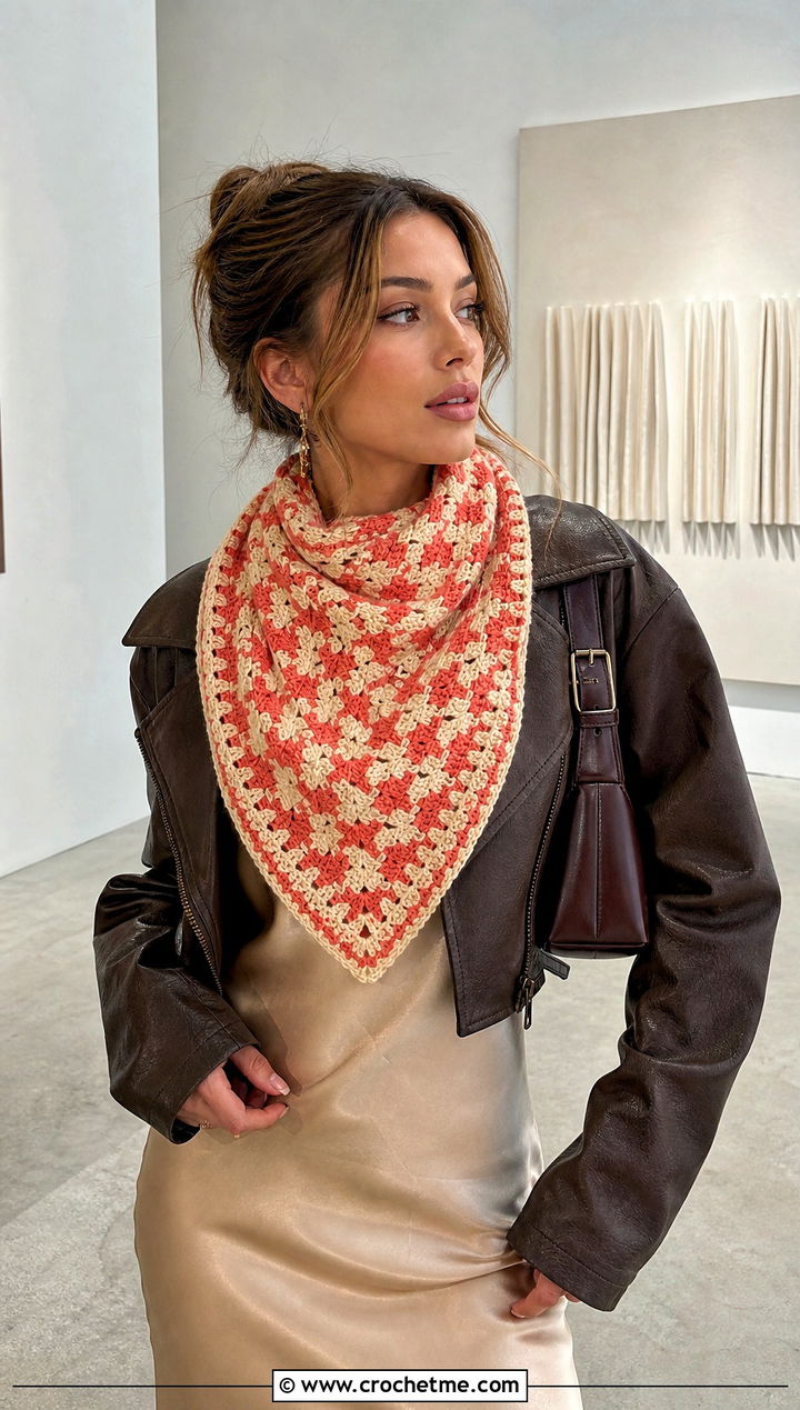 Houndstooth Crochet Triangle Scarf With Slip Dress - 15 Houndstooth Crochet Scarf outfit ideas