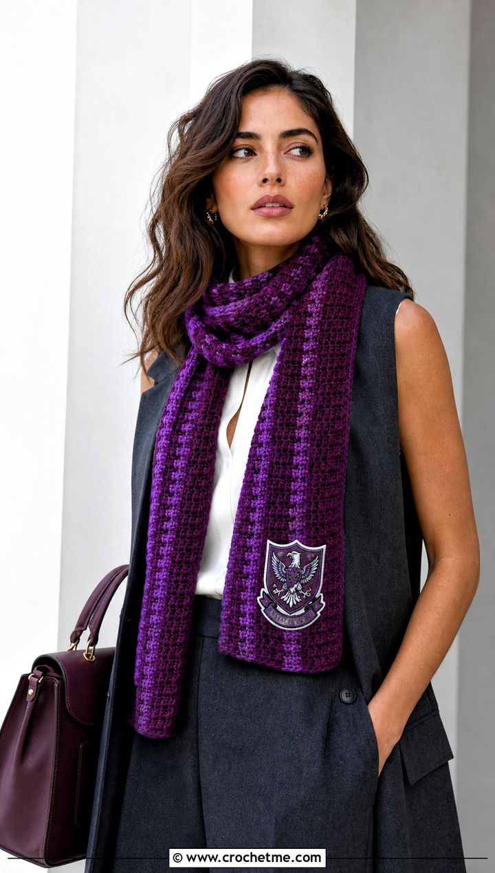 House Crest Patch Crochet Hogwarts Scarf With Tailored Vest - 30 crochet hogwarts scarf outfit ideas