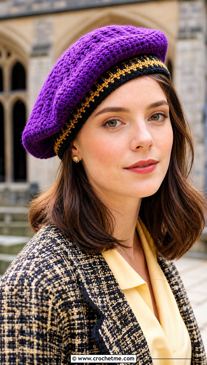 Hufflepuff Crochet Beret With Tweed Jacket - 15 Hufflepuff Crochet Hat outfit ideas