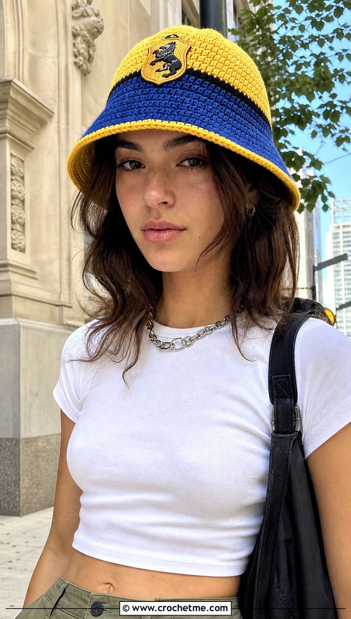 Hufflepuff Crochet Bucket Hat With Cargo Skirt - 15 Hufflepuff Crochet Hat outfit ideas