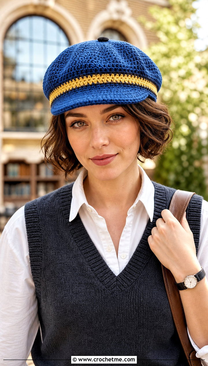 Hufflepuff Crochet Newsboy Cap With Sweater Vest - 15 Hufflepuff Crochet Hat outfit ideas