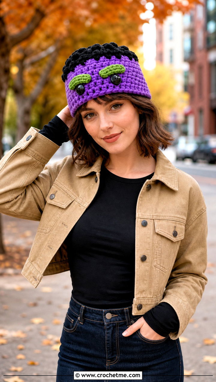 Hulk Bobble Stitch Crochet Hat With Denim Skirt - 20 Hulk Crochet Hat outfit ideas