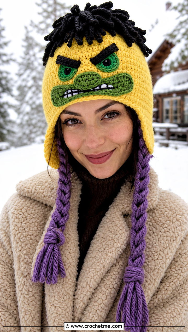 Hulk Chullo Crochet Hat With Teddy Coat - 20 Hulk Crochet Hat outfit ideas
