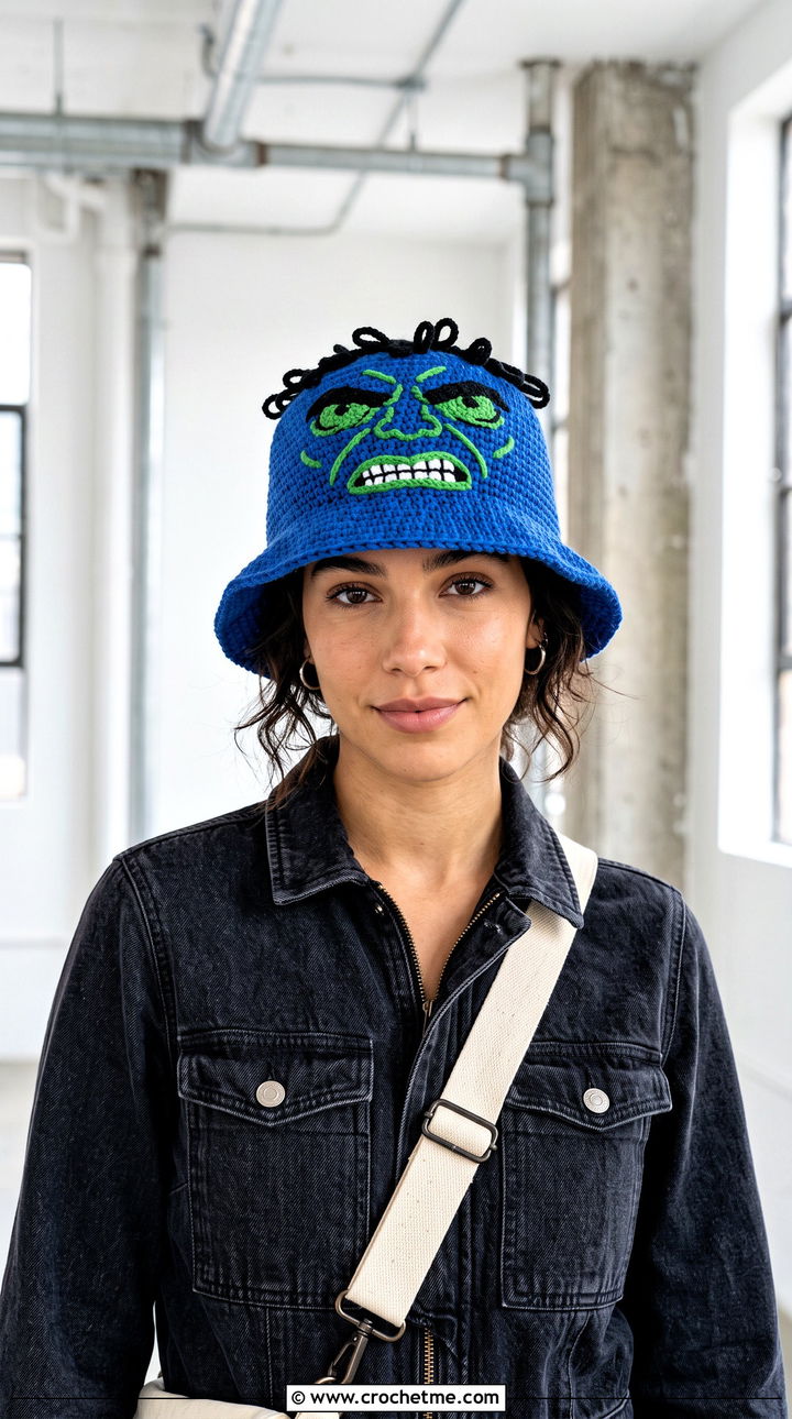 Hulk Crochet Bucket Hat With Utility Jumpsuit - 20 Hulk Crochet Hat outfit ideas