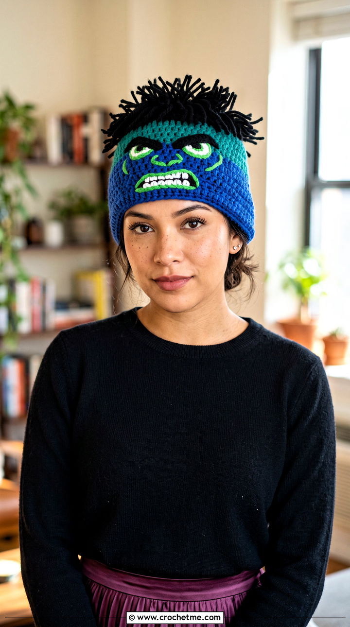 Hulk Hair Crochet Beanie With Satin Skirt - 20 Hulk Crochet Hat outfit ideas