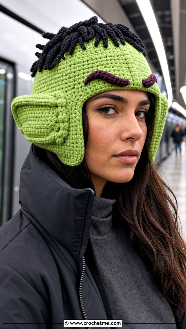 Hulk Helmet Crochet Hat With Athleisure Set - 20 Hulk Crochet Hat outfit ideas