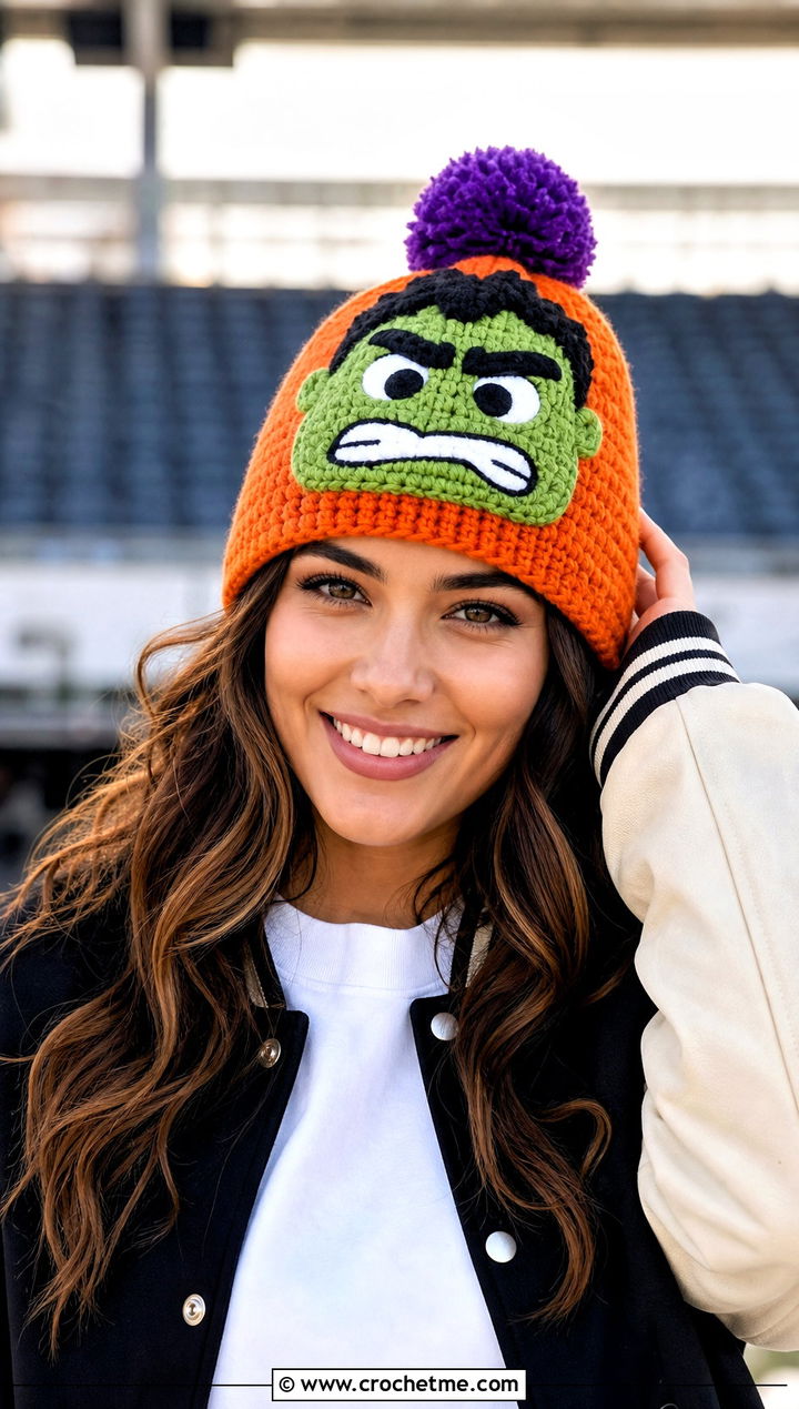 Hulk Pom Pom Crochet Hat With Varsity Jacket - 20 Hulk Crochet Hat outfit ideas