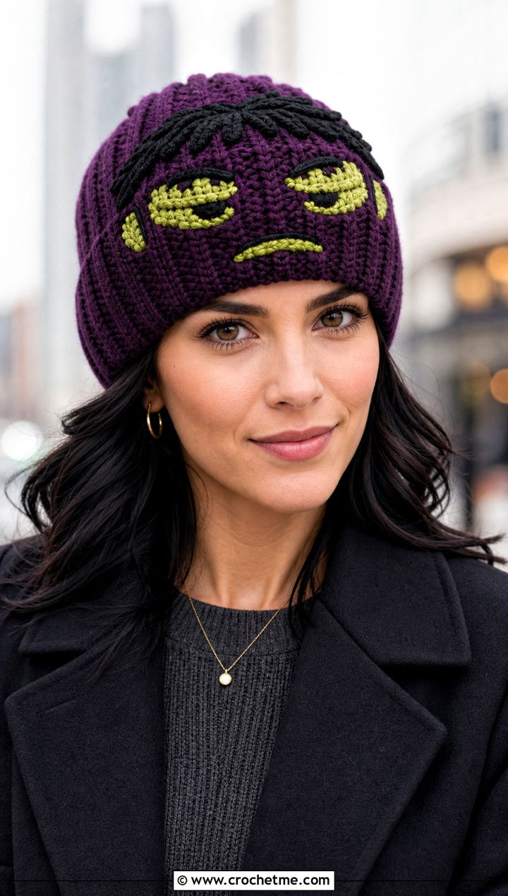 Hulk Ribbed Crochet Beanie With Sweater Dress - 20 Hulk Crochet Hat outfit ideas