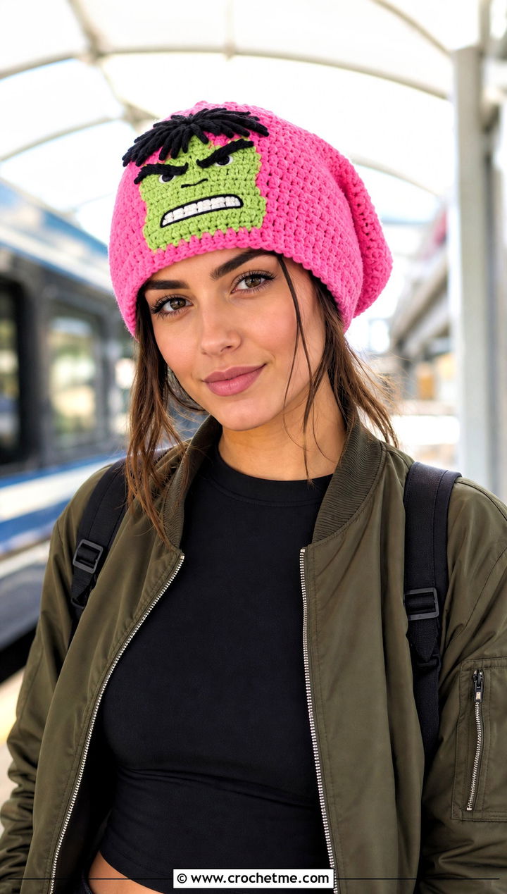 Hulk Slouchy Crochet Beanie With Cargo Pants - 20 Hulk Crochet Hat outfit ideas