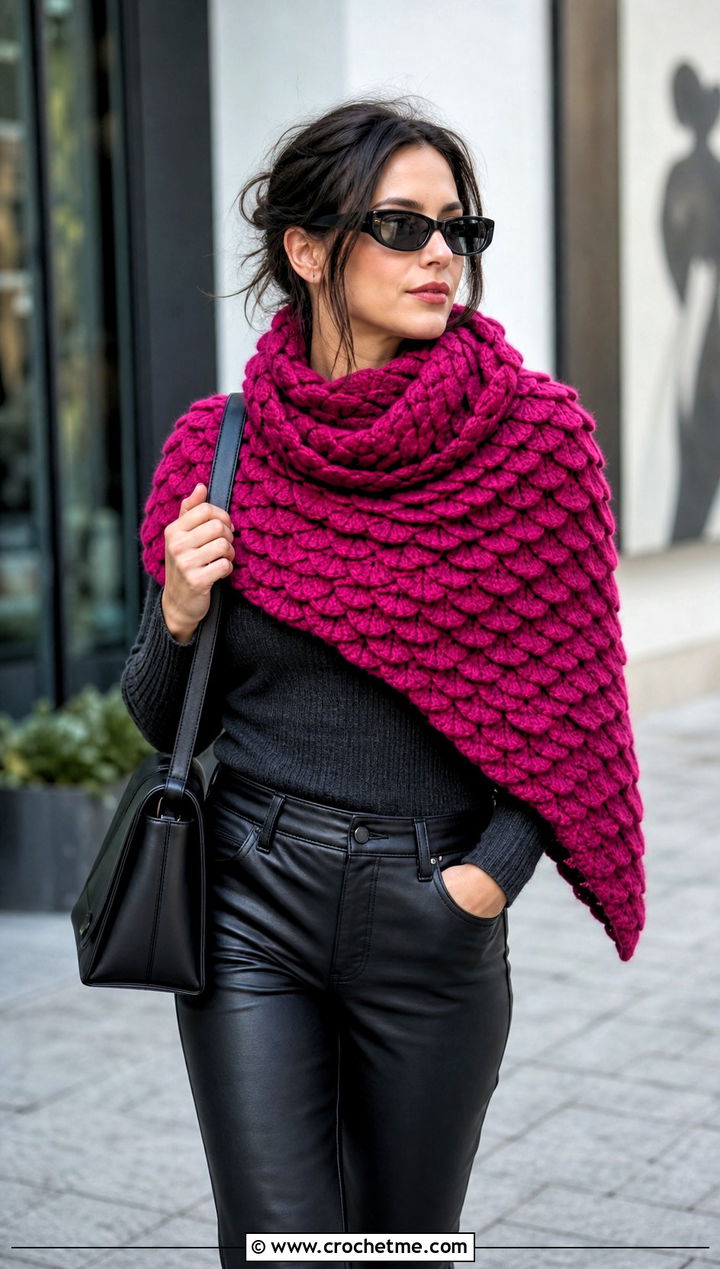 Huntress Cowl Crochet Katniss Shawl With Leather Pants - 20 Crochet Katniss Shawl outfit ideas