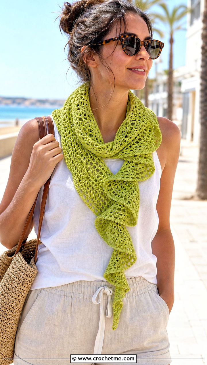 Hyperbolic Spiral Crochet Scarf With Summer Outfit - 15 easy spiral crochet scarf outfit ideas