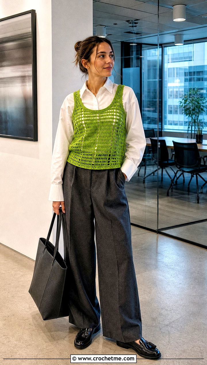 Hysteric Glamour Crochet Vest Top With Tailored Trousers - 15 Hysteric Glamour Crochet Top outfit ideas