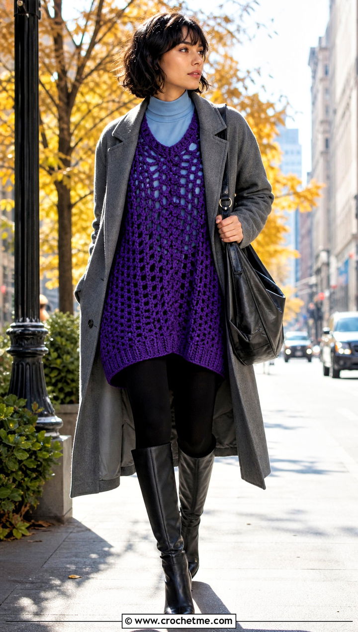 Hysteric Glamour Oversized Crochet Tunic Top With Leggings And Boots - 15 Hysteric Glamour Crochet Top outfit ideas