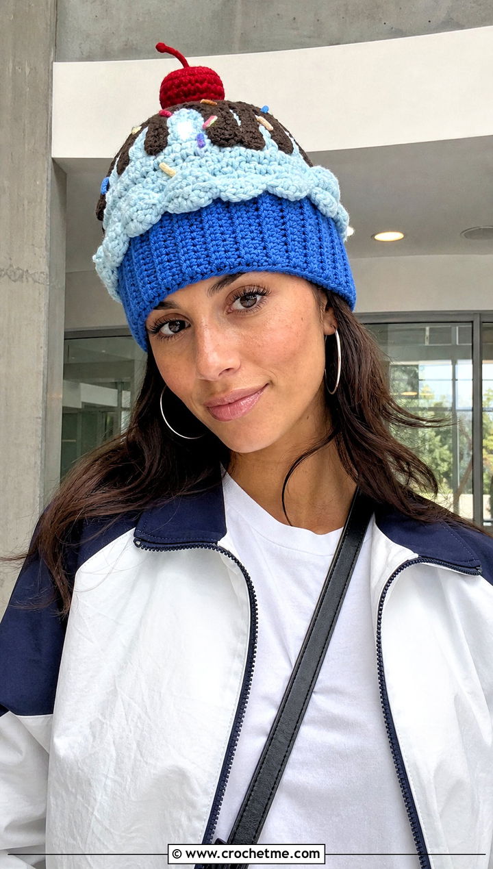 Ice Cream Cupcake Crochet Hat With Track Jacket - 25 cupcake crochet hat outfit ideas
