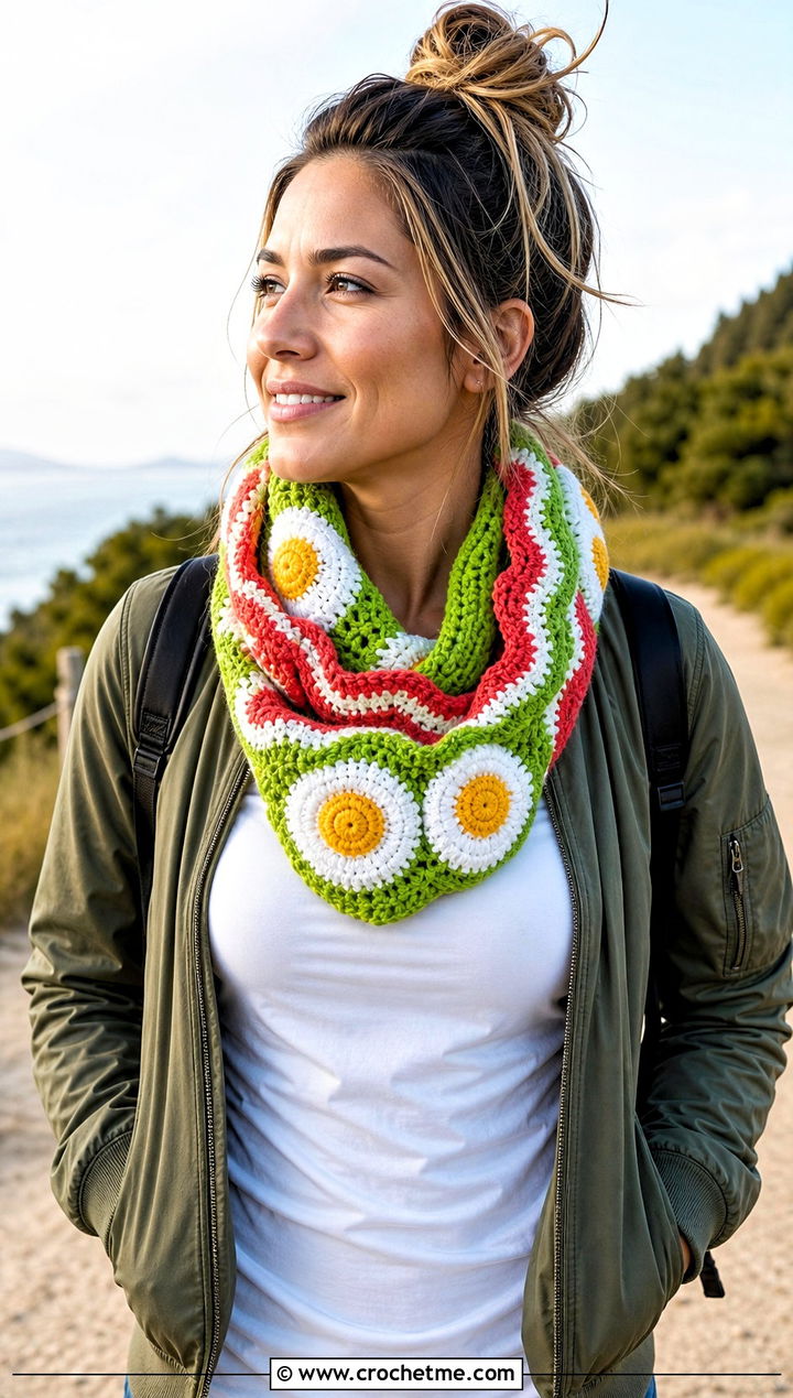 Infinity Bacon And Eggs Scarf With Athleisure - 20 Crochet Bacon And Eggs Scarf outfit ideas