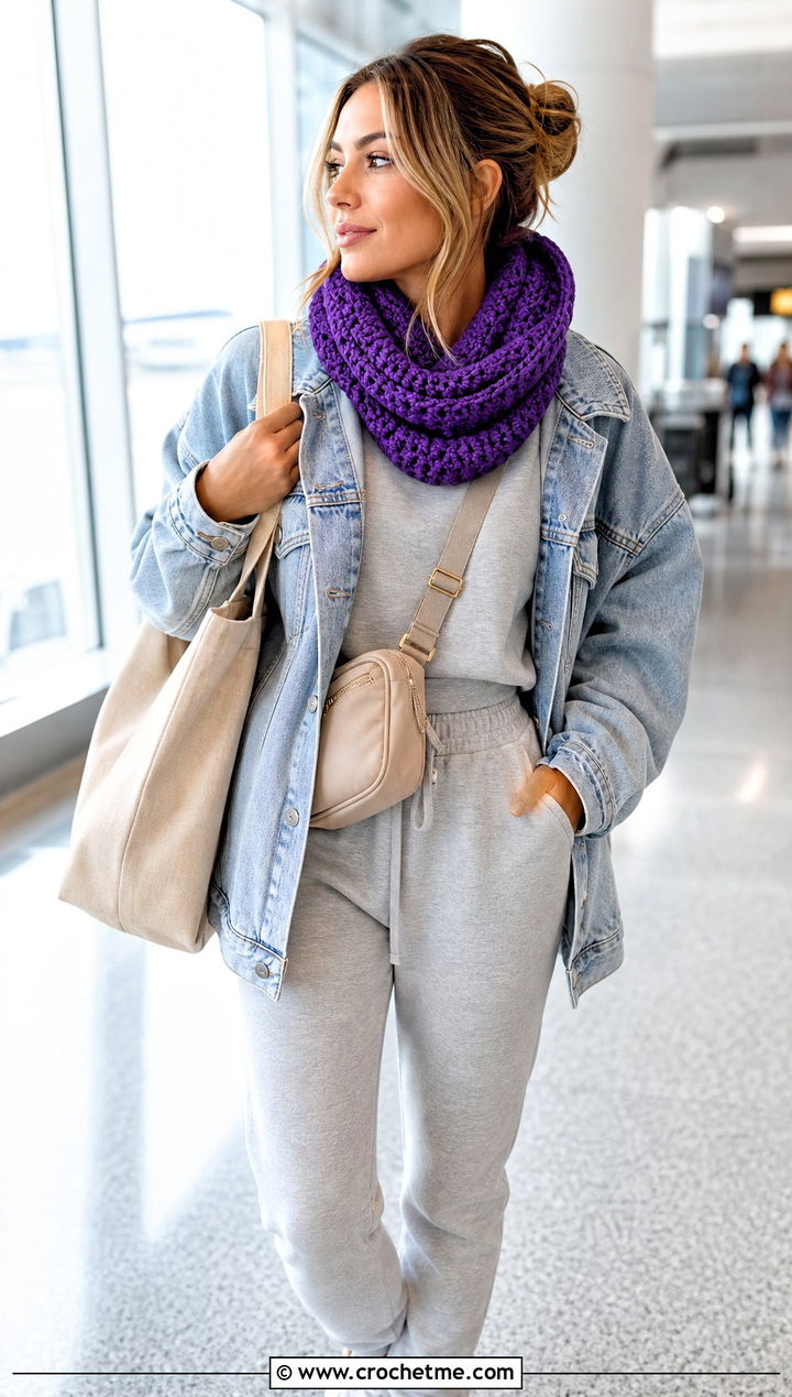 Infinity Bonfire Scarf With Airport Outfit - 20 Crochet Bonfire Scarf outfit ideas