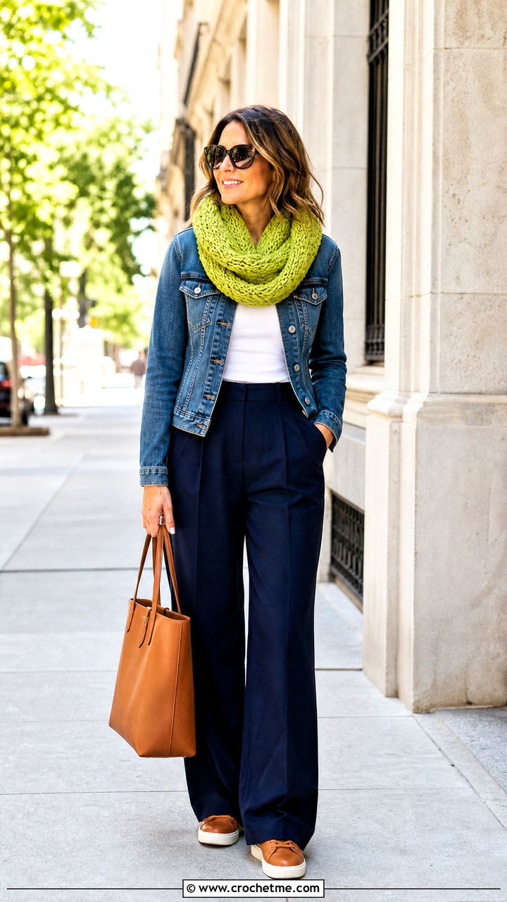 Infinity Crochet Cowl With Denim Jacket - 35 crochet cowls outfit ideas