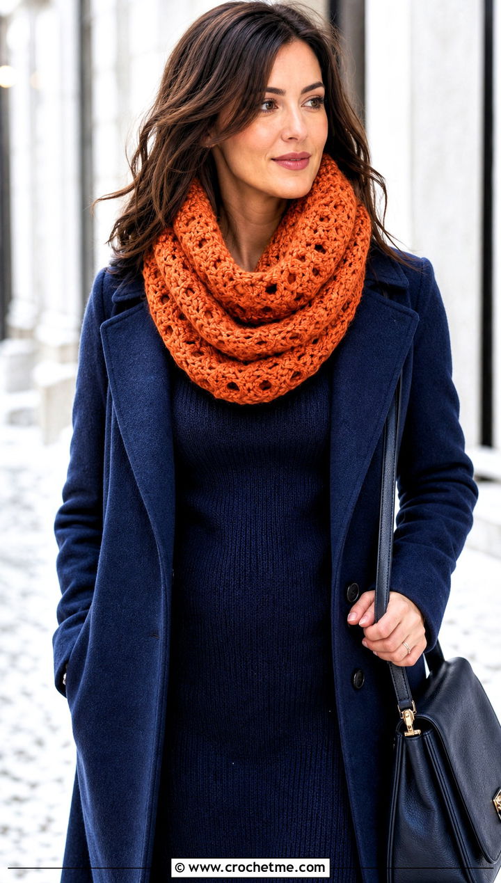 Infinity Crochet Cowl With Sweater Dress And Knee High Boots - 35 crochet neck warmer cowls outfit ideas