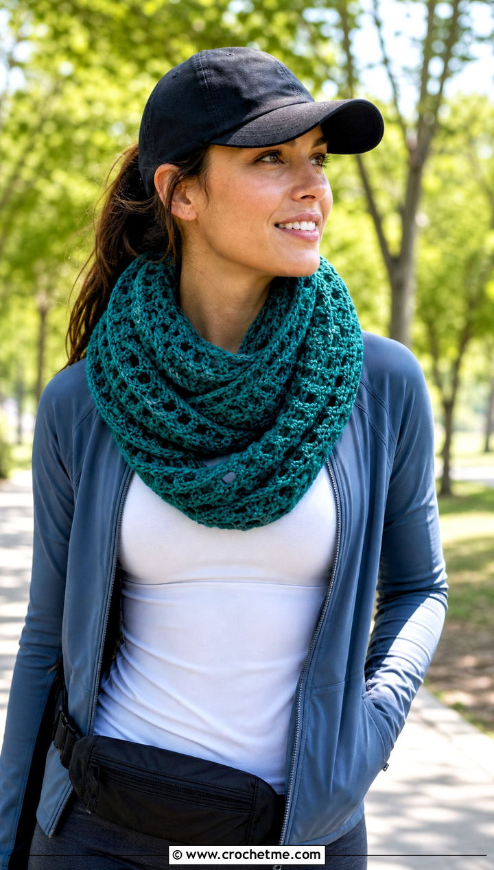 Infinity Crochet Scarf With Leggings And Sneakers - 20 Crochet Scarf For Beginners outfit ideas