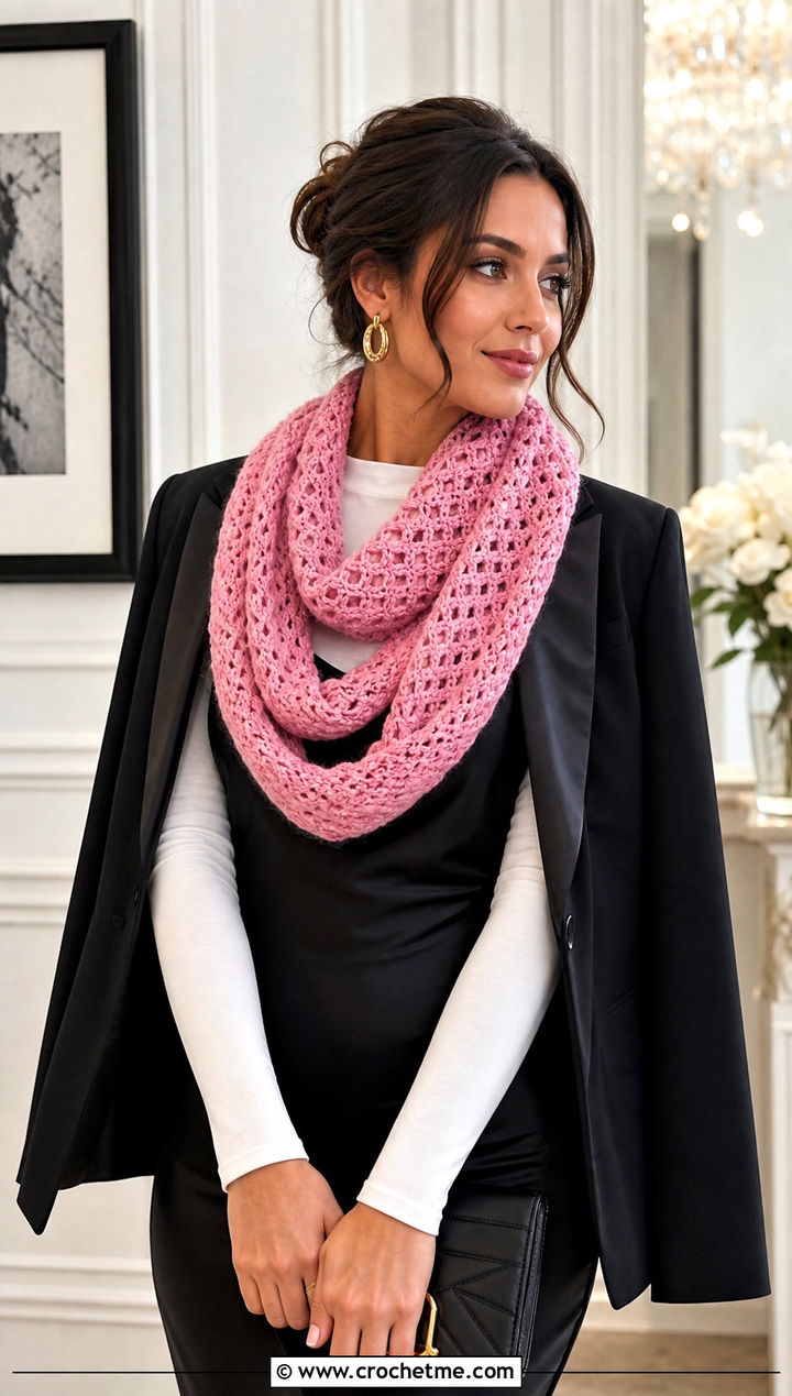 Infinity Crochet Scarf With Slip Dress - 25 Wednesday Crochet Scarf outfit ideas
