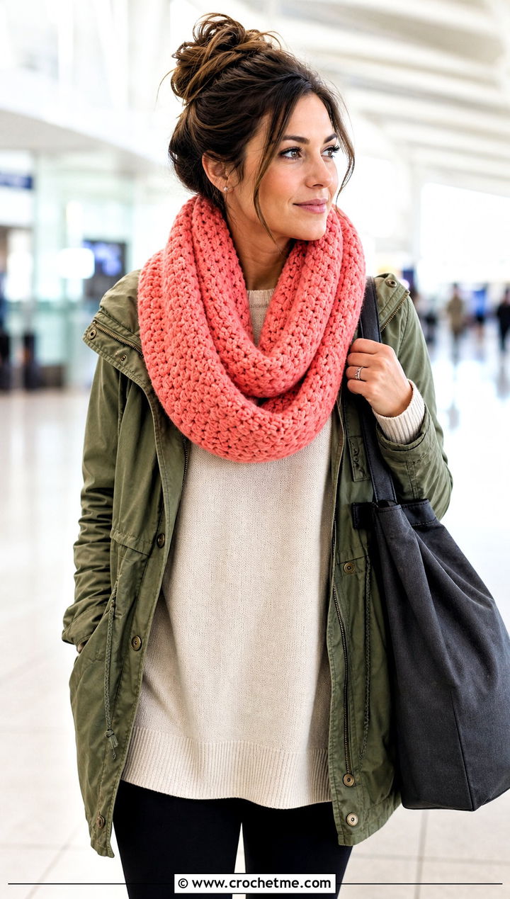 Infinity Crochet Scarf With Sweater And Leggings - 20 Beginner Crochet Projects Scarf outfit ideas