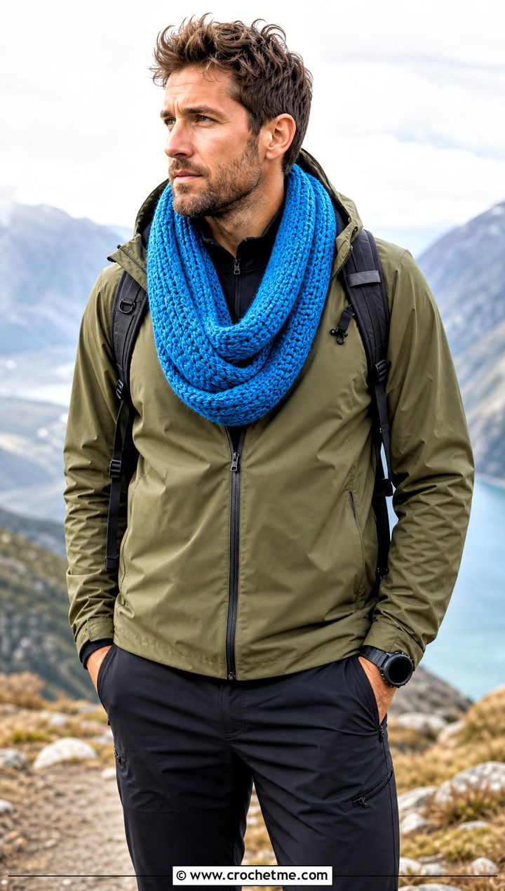 Infinity Crochet Scarf With Technical Jacket - 30 male crochet scarf outfit ideas