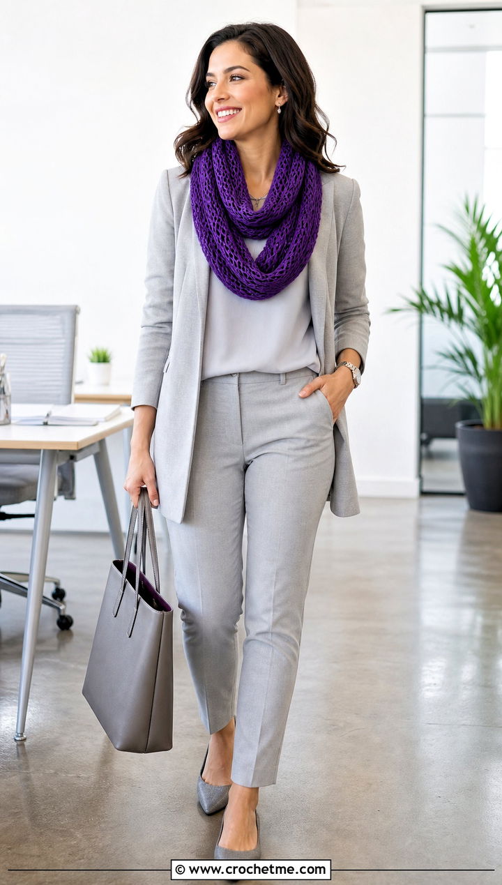 Infinity Mesh Crochet Scarf With Monochrome Workwear - 25 Mesh Crochet Scarf outfit ideas
