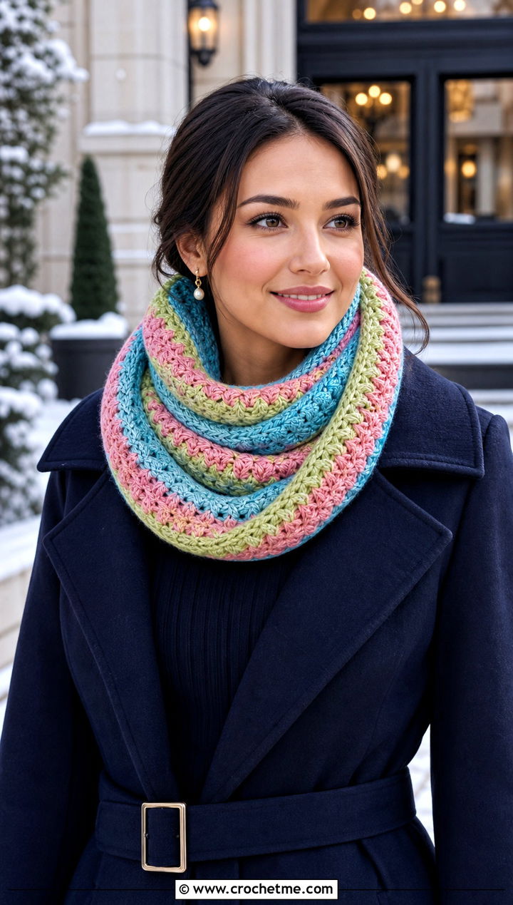 Infinity Temperature Scarf With Sweater Dress - 30 crochet temperature scarf outfit ideas