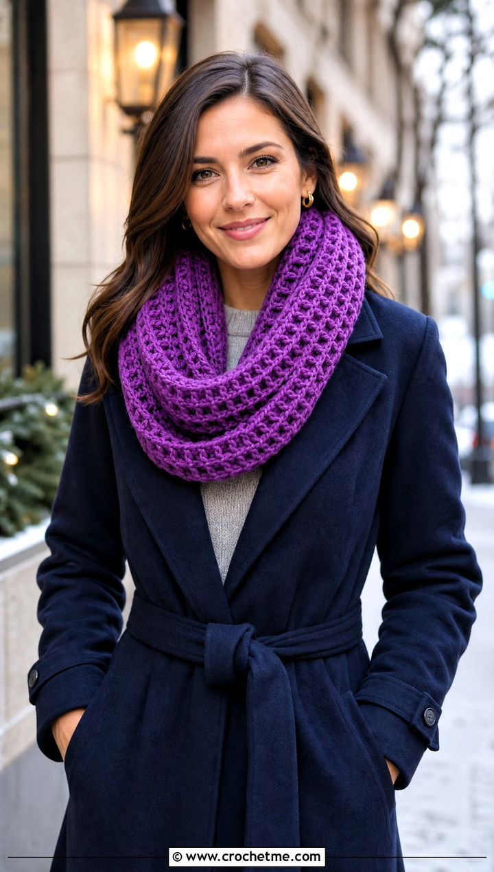 Infinity Waffle Crochet Scarf With Sweater Dress - 25 Waffle Crochet Scarf outfit ideas