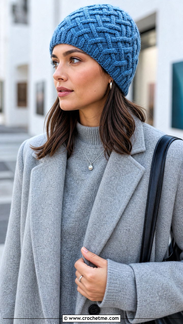 Interlocking Cable Beanie With Minimal Monochrome Outfit - 20 Crochet Cable Stitch Beanie outfit ideas