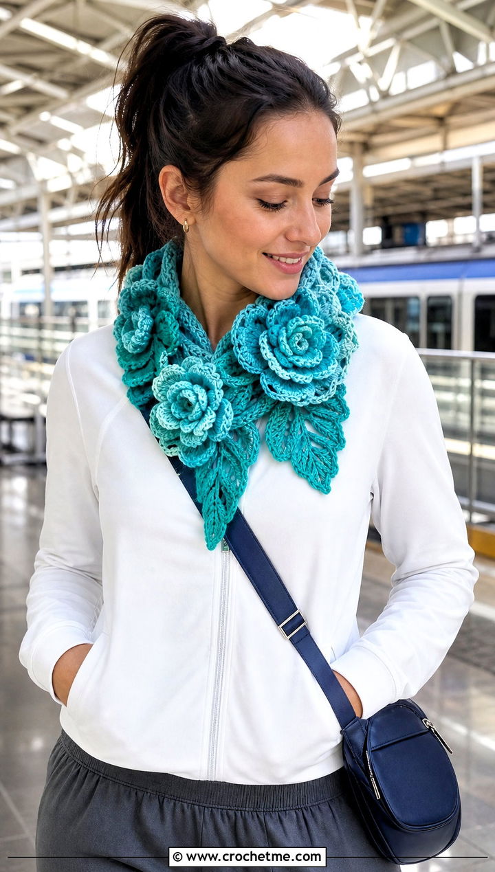 Irish Crochet D Flower Scarf With Track Jacket - 25 irish crochet scarf outfit ideas