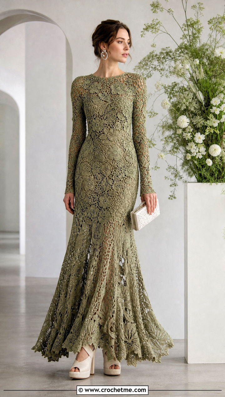 Irish Crochet Drop Waist Wedding Dress With Sculptural Heels - 30 Irish Crochet Wedding Dress outfit ideas
