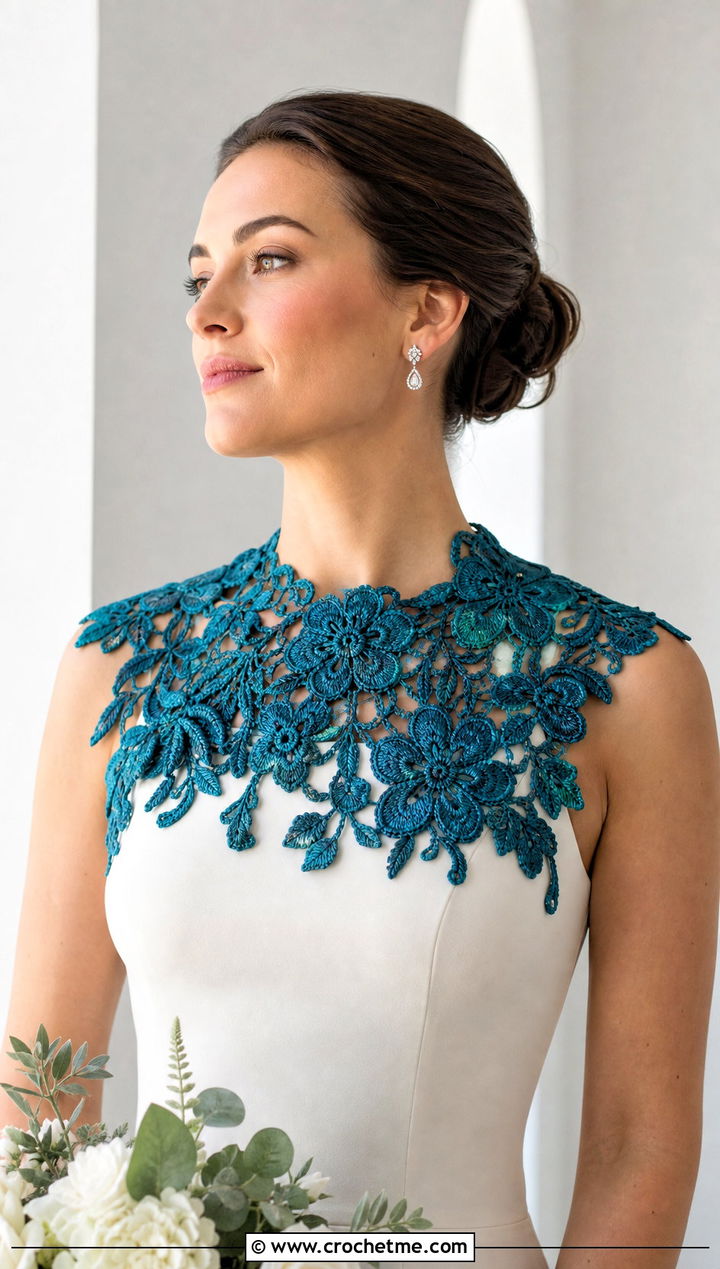 Irish Crochet Floral Collar With Crepe Column Wedding Dress - 15 crochet collar for wedding dress diy outfit ideas
