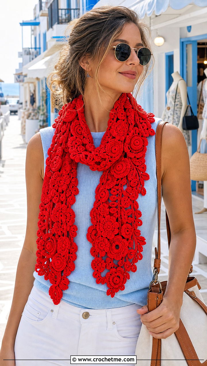 Irish Crochet Guipure Scarf With White Jeans - 25 irish crochet scarf outfit ideas