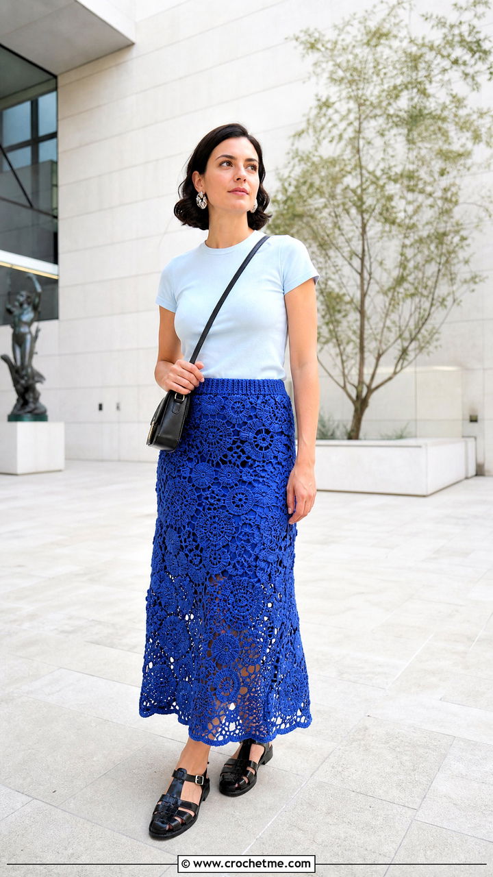 Irish Crochet Lace Maxi Skirt With Fitted T Shirt - 35 crochet lace skirt outfit ideas
