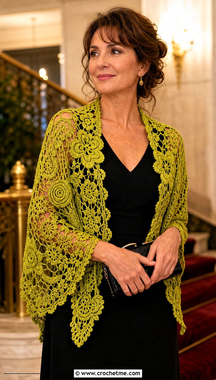 Irish Crochet Lace Shawl With Black Dress - 25 Lace Crochet Shawl outfit ideas