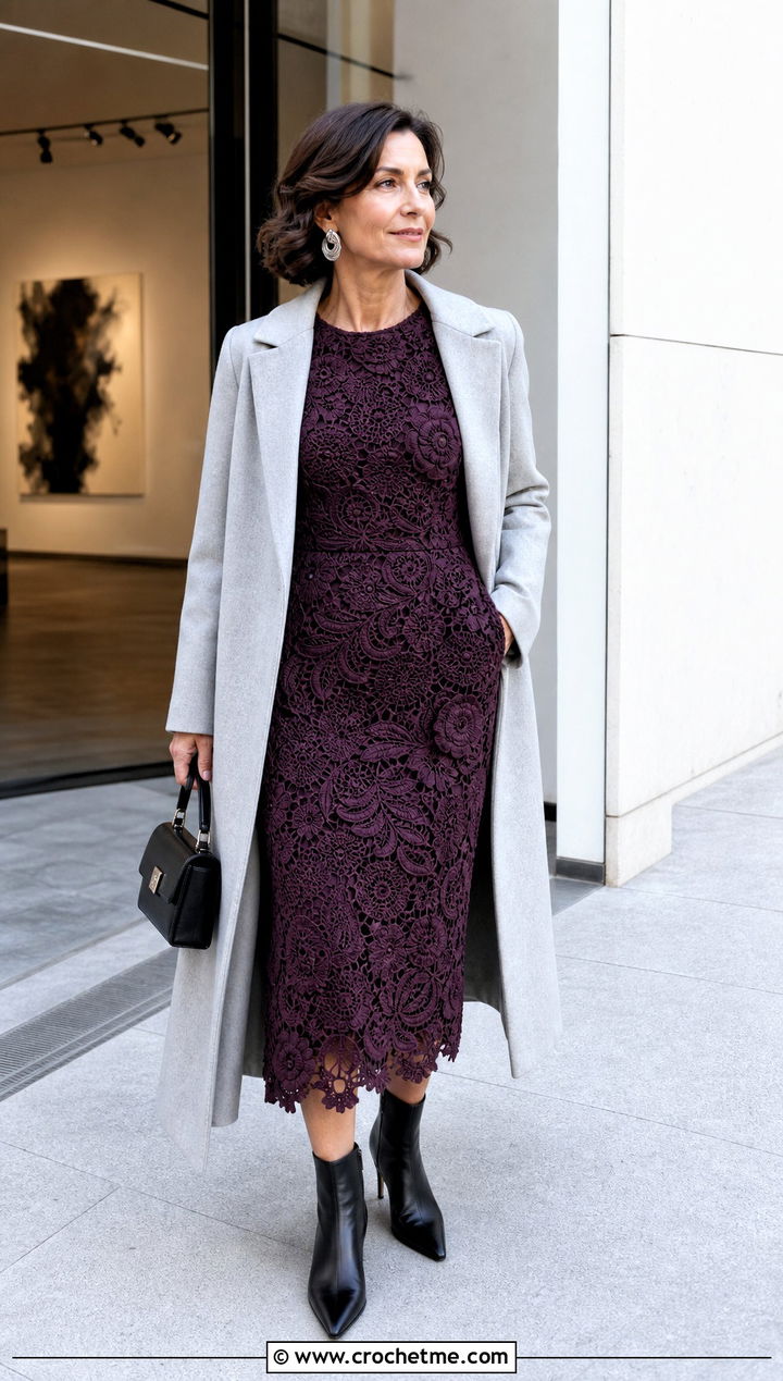 Irish Crochet Lace Sheath Dress With Long Coat - 15 lacy crochet dress design outfit ideas
