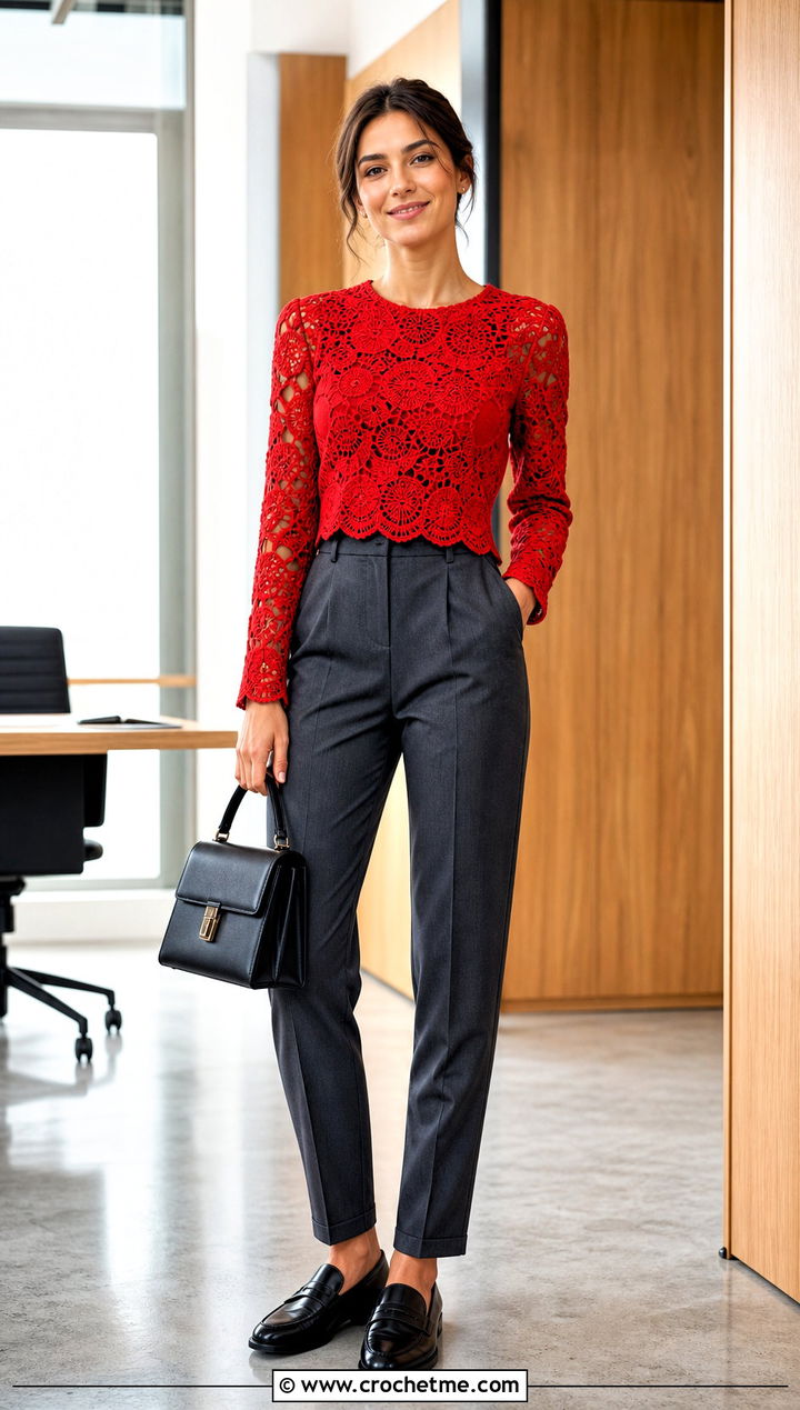 Irish Crochet Lace Top With Tailored Trousers - 15 crochet lace top on wooden background outfit ideas