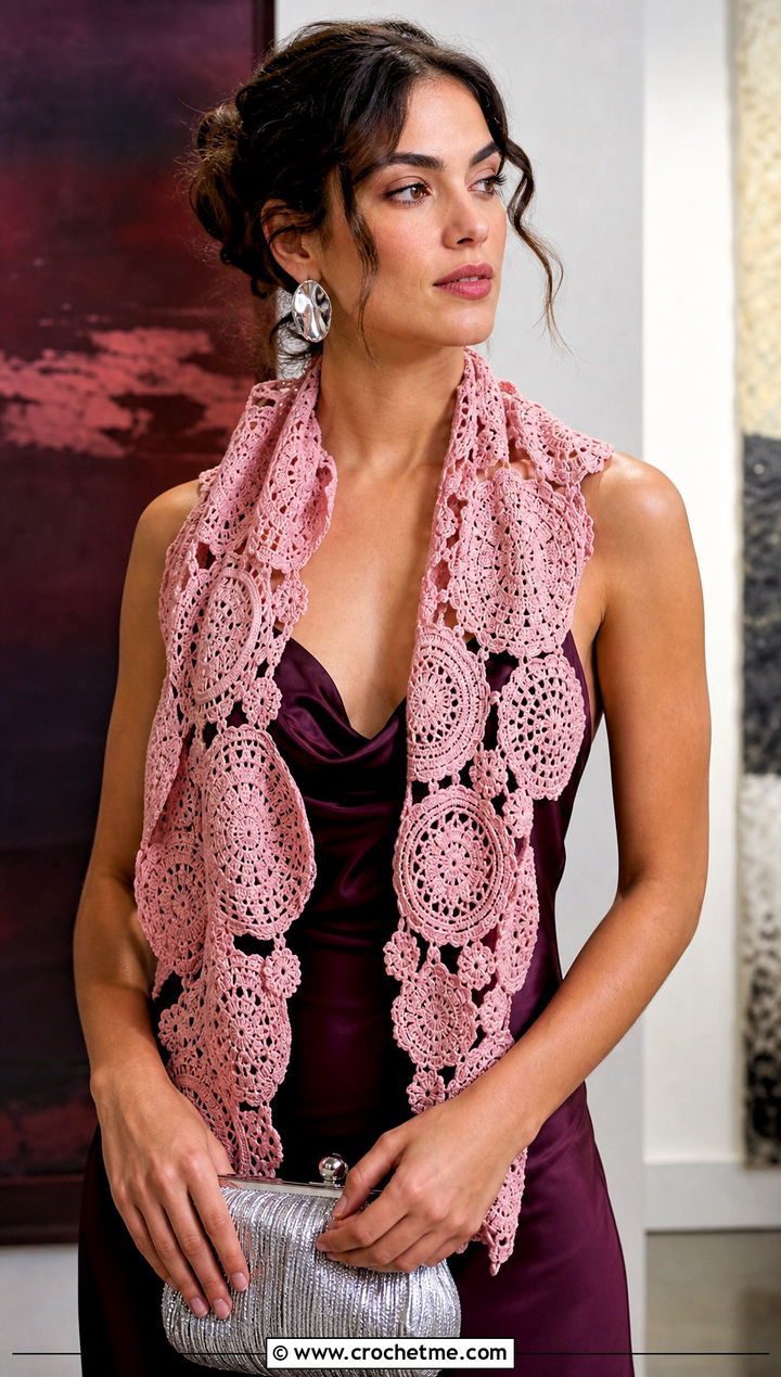 Irish Crochet Medallion Scarf With Slip Dress - 25 irish crochet scarf outfit ideas