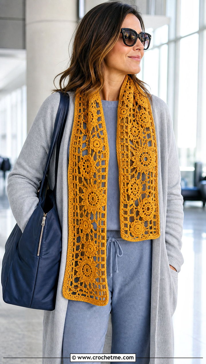 Irish Crochet Rectangular Lace Scarf With Airport Outfit - 25 irish crochet scarf outfit ideas