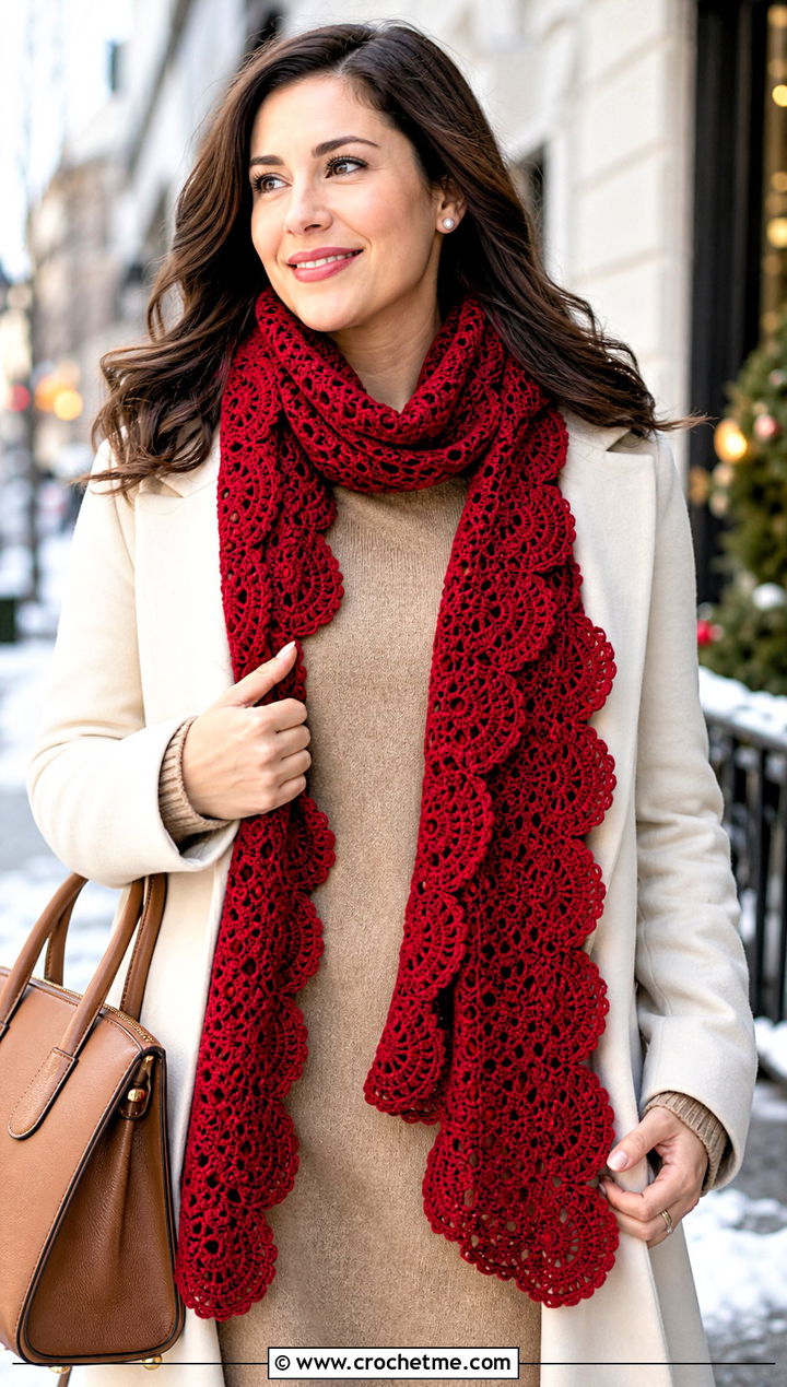 Irish Crochet Scalloped Scarf With Sweater Dress - 25 irish crochet scarf outfit ideas