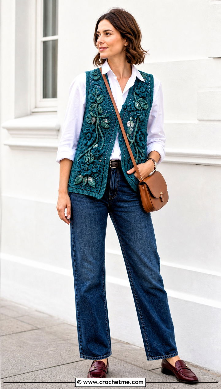 Irish Crochet Vest With White Shirt And Jeans - 30 crochet thread clothes and outfit ideas