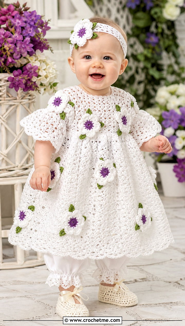 Irish Flower Crochet Baptism Gown With Headband - 15 Crochet Baptism Gown outfit ideas