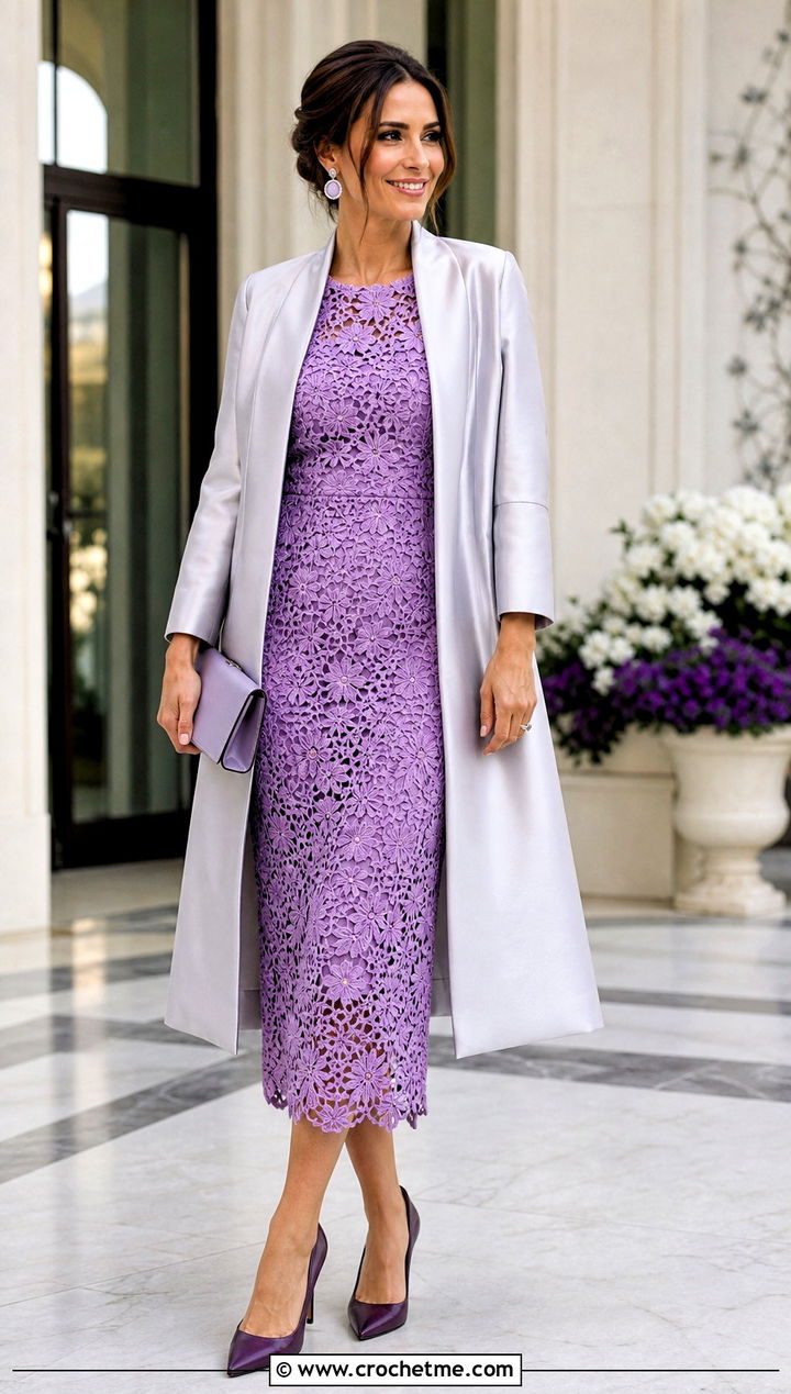 Irish Lace Crochet Dress With Satin Coat And Pumps - 15 Spring Style Crochet Dress outfit ideas