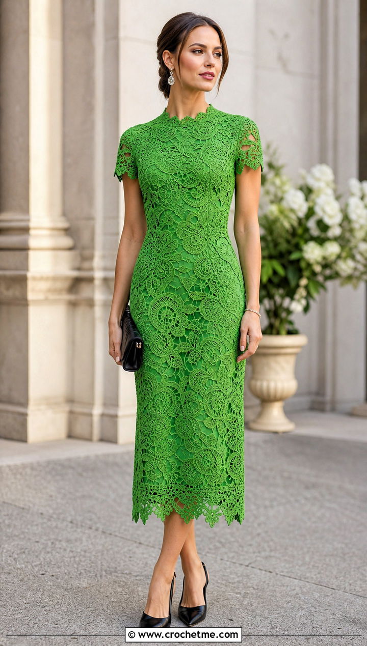 Irish Lace Crochet Dress With Slingback Heels - 25 Cute Crochet Dress outfit ideas
