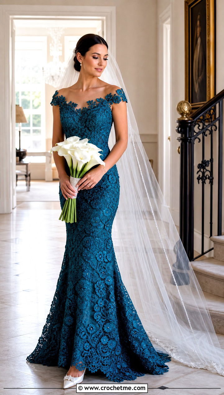 Irish Lace Crochet Wedding Dress With Cathedral Veil - 15 crochet wedding dress inspiration outfit ideas