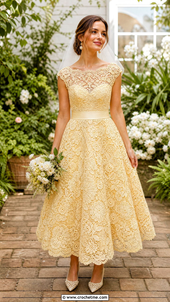 Irish Lace Crochet Wedding Dress With Pearl Heels - 35 crochet wedding dresses outfit ideas